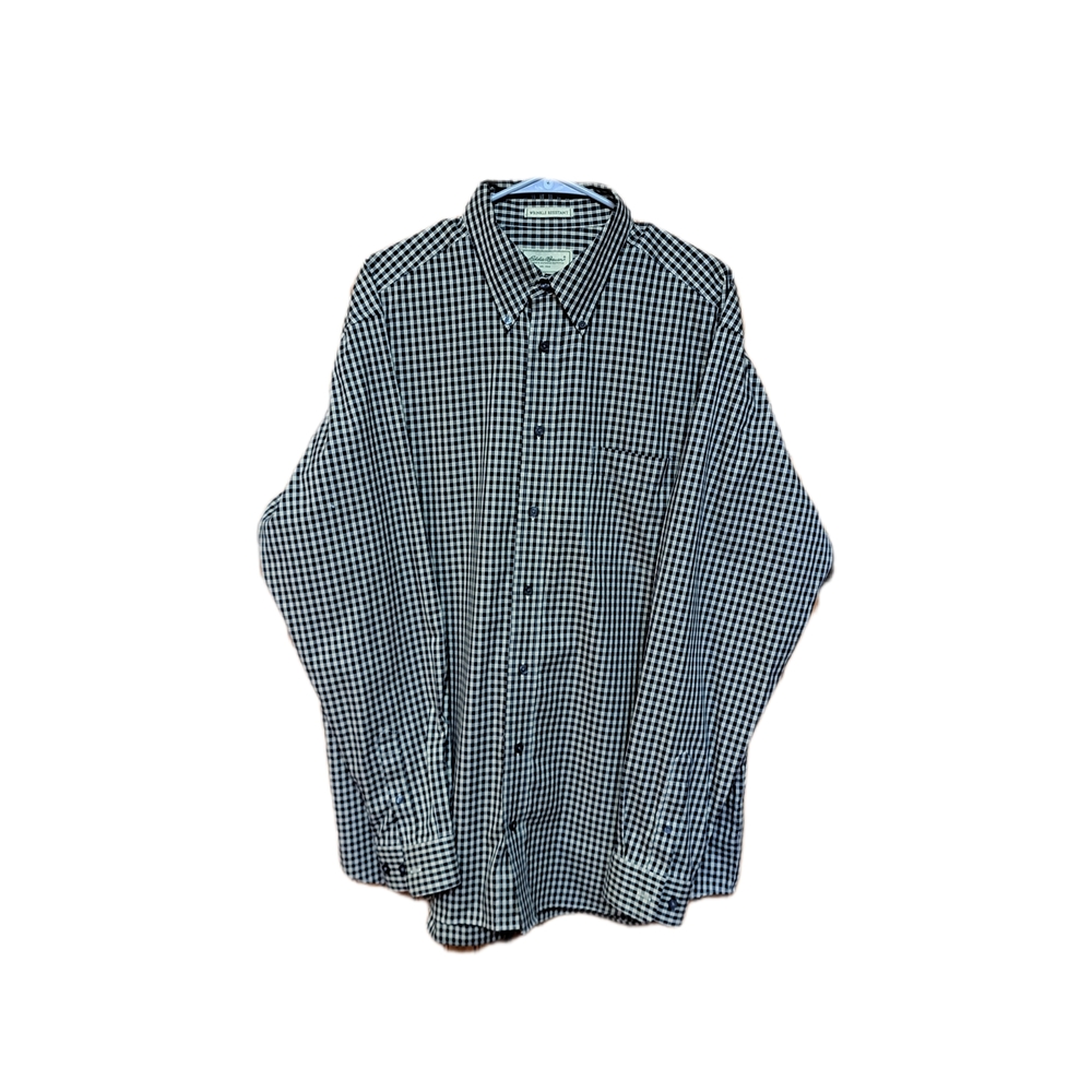 Eddie Bauer Men's Black/Tan Long Sleeve Cotton Button up shirt, L Tall. Like New
